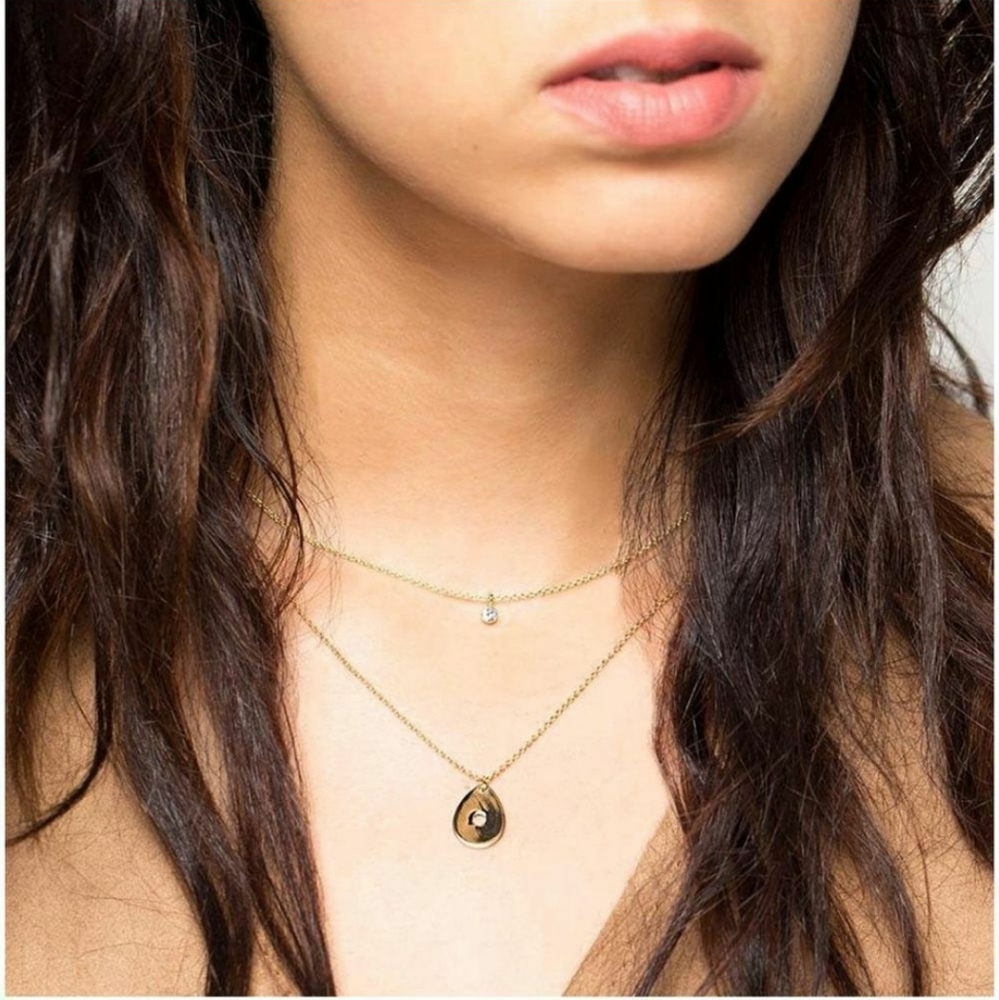 #5th Avenue Gold Plated Multi Layer Chain Necklace Crystal Pendant